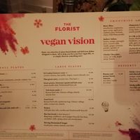 Vegan menu at The Florist in Liverpool