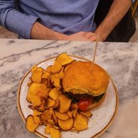 Vegan burger with sweet potato chips at Basilio in Lisbon
