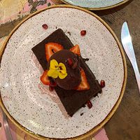 Brownie with raspberry sorbet   at Basilio in Lisbon