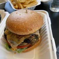 Kickin Queso Plant Burger and fries at The Dutch Door in Napa