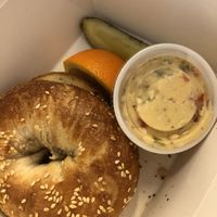 Sesame bagel with pimento cream cheese  at Sam & Gertie's in Chicago