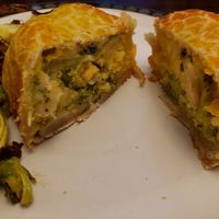 Broccoli and cheddar knish (eaten at home, sprouts provided by me). at Sam & Gertie's in Chicago