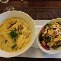 Curry soup and vegetables at Lemon Leaf in Prague