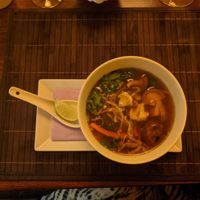 GAENG JOOT WOON SEN
Vegetable soup with glass noodles, tofu, fresh shiitake mushrooms, coriander, soy sauce and garlic at Lemon Leaf in Prague