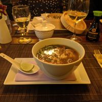 GAENG JOOT WOON SEN
Vegetable soup with glass noodles, tofu, fresh shiitake mushrooms, coriander, soy sauce and garlic at Lemon Leaf in Prague