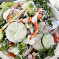 I got food and salad from the buffet bar. On my salad I got some type of vegan tahini dressing.  at Down to Earth - Store and Deli in Aiea