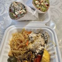 Mock chicken salad wrap and various items from hot bar  at Down to Earth - Store and Deli in Aiea