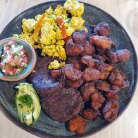 Vegan Bearcat 
Tofu scramble 
Crispy potatoes 
Black bean sausage 
Added pico and avocado at Bearcat Cafe - CBD in New Orleans