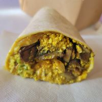 Vegan Breakfast Burrito, including delicious mushrooms at Bearcat Cafe - CBD in New Orleans
