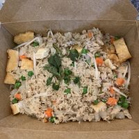 Fried rice with added golden tofu at Loving Hut in Houston