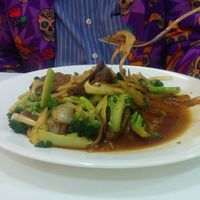 Noble Broccoli - broccoli, soy protein, ginger, onion in house made stir fry sauce. All non GMO. at Loving Hut in Houston