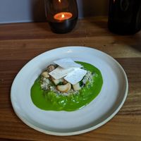 green peas risotto at Leuchtendroter in Frankfurt
