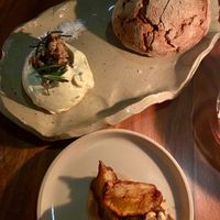 1st course (and 0th course below): bread with herb-y whipped butter at Leuchtendroter in Frankfurt
