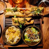 Oyster mushroom tacos with kimchi and cucumber salad at Leuchtendroter in Frankfurt