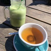 Green smoothie + herbal tea ☕️  at Wild Thyme Cafe in Braunton