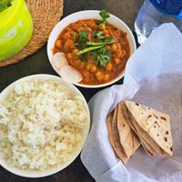 Chana masala with roti and rice at Cafe Boho in Udaipur