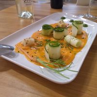 Rollitos de calabacín con salmorejo de zanahoria at Doña Lola in Albacete