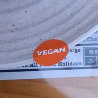 Vegan sticker on meal at Bean in the Woods in Ringwood