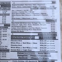 Drinks menu at Bean in the Woods in Ringwood