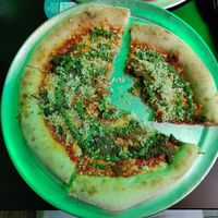 Parmigiana and pesto pizza at Picky Wops in East London