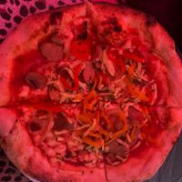 Sorry for the awful picture taken inside a pink tent at vegan campout 🌱 but this was one of the most AMAZING pizzas!!!  at Picky Wops in East London