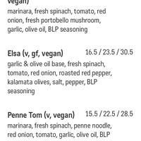 Vegan section of menu at Boss Lady Pizza in Boulder