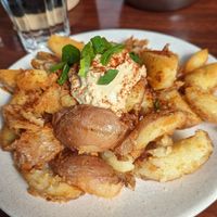 Wedges with hummus - amazing at The Pancake Parlour in Docklands