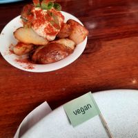 Potato wedges with hummus at The Pancake Parlour in Docklands