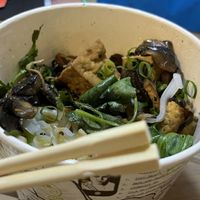 Tofu & mushroom noodle soup (vegan with veggie broth) came carefully prepared with the broth in separate container to keep everything fresh. Large portion I will get two soups!   at misschu in South Yarra