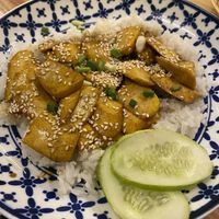 Tofu in Sweet Sauce with ricee  at Markintiny in Bangkok