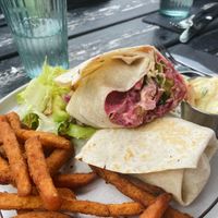 Falafel and beetroot tortilla wrap with a bit of a kick  at Caffi Lolfa in Burry Port