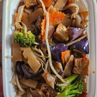 I added bean sprouts, eggplant, and bamboo to the flat noodles at Pim's Thai Orchid in Lebanon