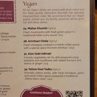 Vegan options in the menu at Amrit in Berlin