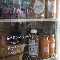 Drinks and some ready made salads and fruit bowls at Jessie's Juice Bar Cafe in Seven Mile Beach