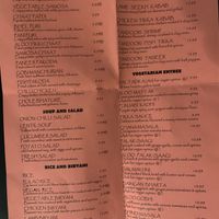 Togo menus with vegan options listed with a V, also what can be made vegan.  at Indian Grill in San Leandro