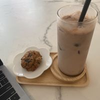 Chocolate Latte and delicious scone  at Maison de Vegan in Gyeonggi-do