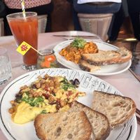 Vegan egg, vegan soyrizo! Veggie scramble and the chorizo hash- both modified   at Morning Glory in San Diego