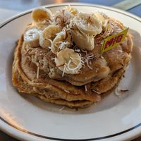 Huge portion vegan pancakes, delicious! at Morning Glory in San Diego