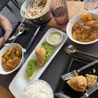 Samosas are vegan if not eating the dip   at Momo in Santorini