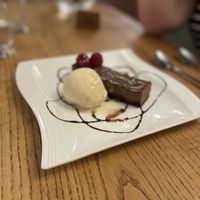 Salted caramel and chocolate cheesecake with salted caramel ice cream    at Warkworth House Hotel in Warkworth