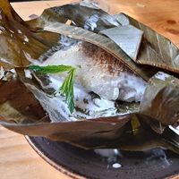 Veganer Nachtisch: eine Art Kokosreis in Banenblättern at Mémoires d'Indochine - P7 in Mannheim