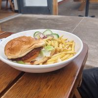 Vegan burger at Escape Route Café in Pitlochry