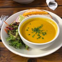 Soup and half sandwich   at Escape Route Café in Pitlochry