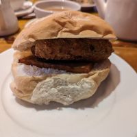 Great veggie options for breakfast. Full vegan breakfast or the option to have vegan sausage and potato scone in a roll. The sausages were homemade and full of veg, rather than mea at Escape Route Café in Pitlochry