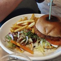 Vegan burger made with potato and lentilz at Escape Route Café in Pitlochry
