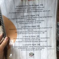 Vegan section in the menu at La Grand-Mère Poule in Montreal