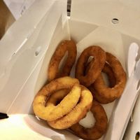 Great onion rings! Not at all greasy and the batter was nice. Really enjoyed them.  at Rainbow - King George in Tel Aviv