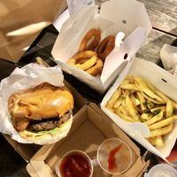 Cheeseburger, fries & onion rings…around $28. Kinda pricey but it was very good quality and I really enjoyed it. Highly recommend and will go back to try other items.  at Rainbow - King George in Tel Aviv