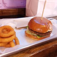 Burger and onion rings at Rainbow - King George in Tel Aviv