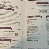 Menu at Petit Paris in Nottingham